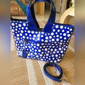 Blue with white polka-dot tote